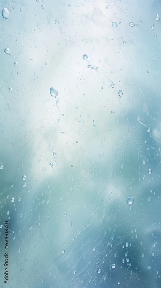 Raindrops rolling down the glass on a light blurred background, creating a serene and calm atmosphere. Sky background. Evaporation effect on the surface. Vertical banner