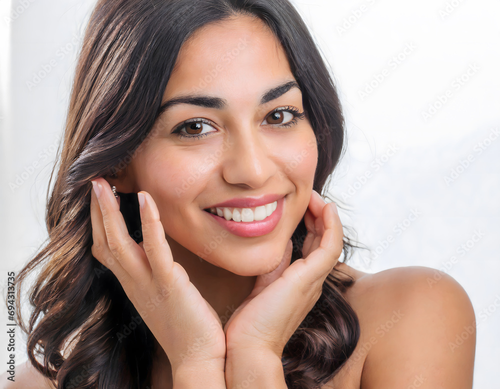 Latin American girl smiling, skin care concept, copy space Latin American girl smiling, skin care concept, copy space