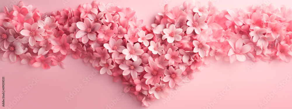 Heart of flowers on a pink background. Selective focus. Heart of flowers on a pink background. Selective focus.