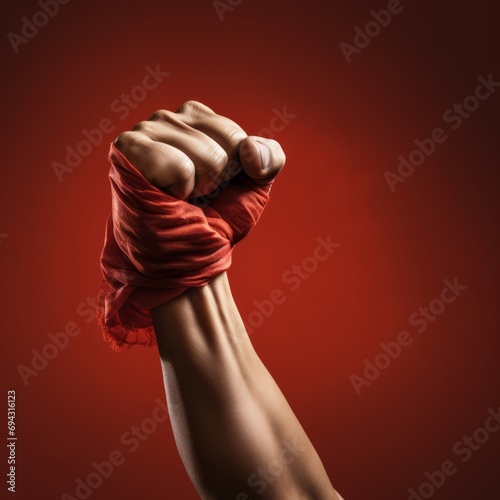 Clenched fists with China red flag background