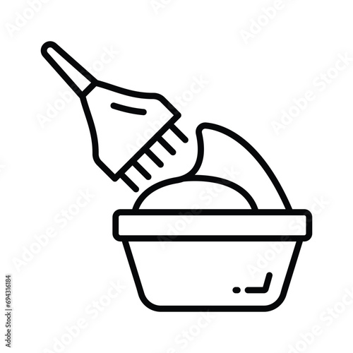 Brush with cream in bowl, concept icon of hair coloring, hair dyeing vector design