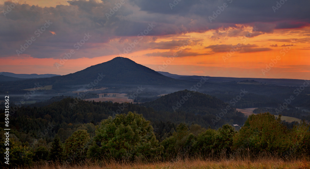 iew of mountain landscape at sunset