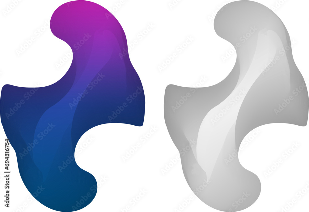 two different shapes of a blue and purple shape with grey metal body color 3d element vector design, logo, icon two different shapes of a blue and purple shape with grey metal body color 3d element vector design, logo, icon