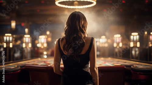 A beautiful female standing in a casino. photo