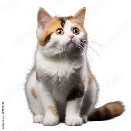 座っている,見上げている,マンチカン猫(縞,短足,切り抜き,背景無し,白背景) photo