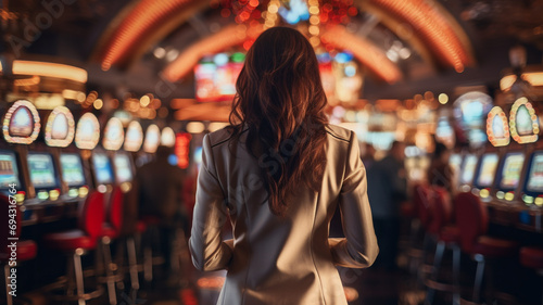 A beautiful female standing in a casino.