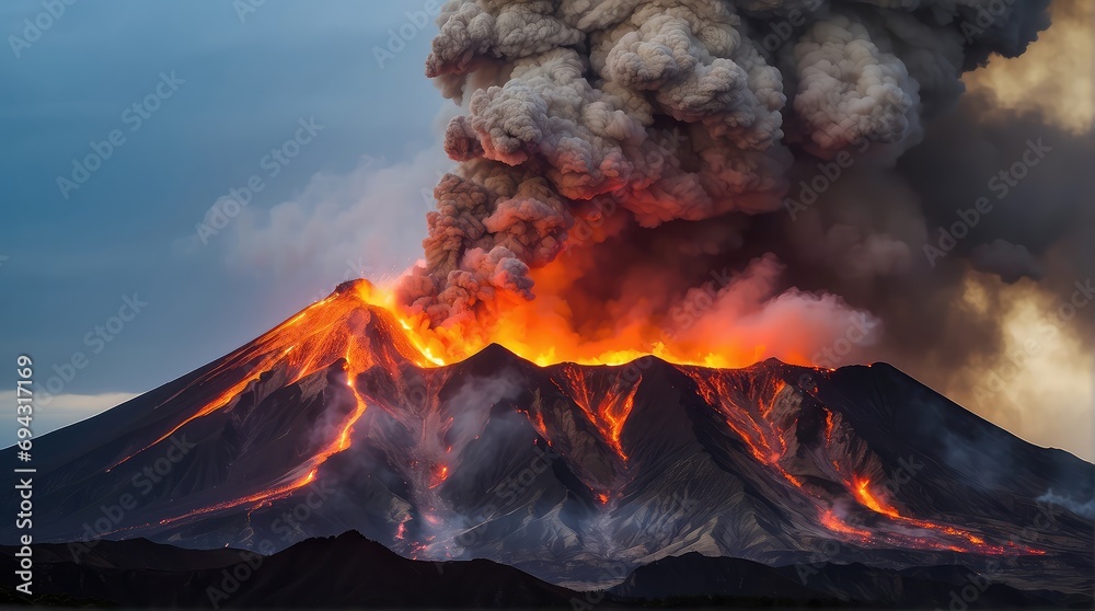 volcano eruption among lava