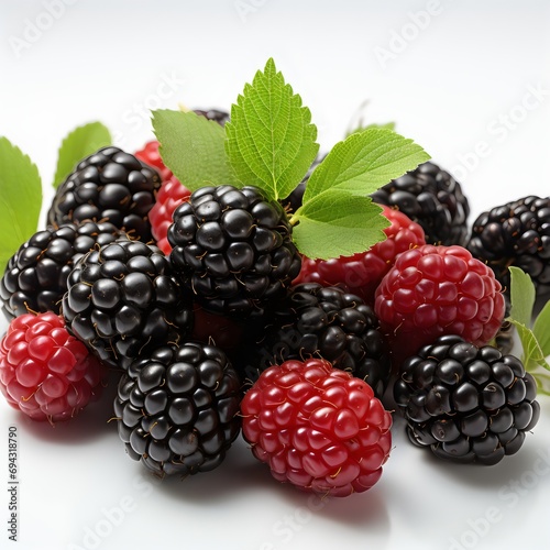 Collection of fresh blackberries. Isolated on white background