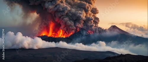 volcano eruption among lava photo