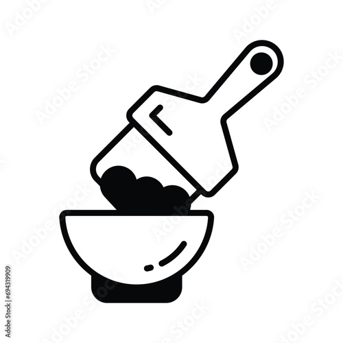 Brush with cream in bowl, concept icon of hair coloring, hair dyeing vector design
