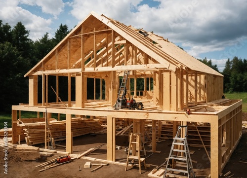 Home construction. The frame of the house. Cottage.