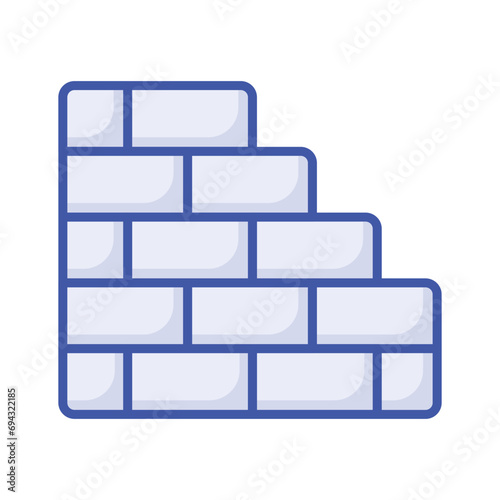 An editable icon of brick wall, isolated on white background