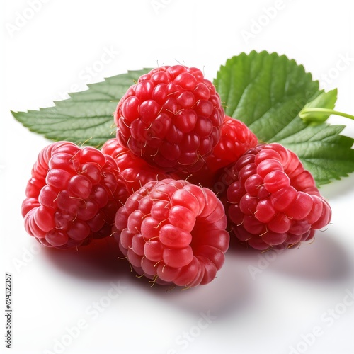 Raspberry with leaves isolated on white background. photo