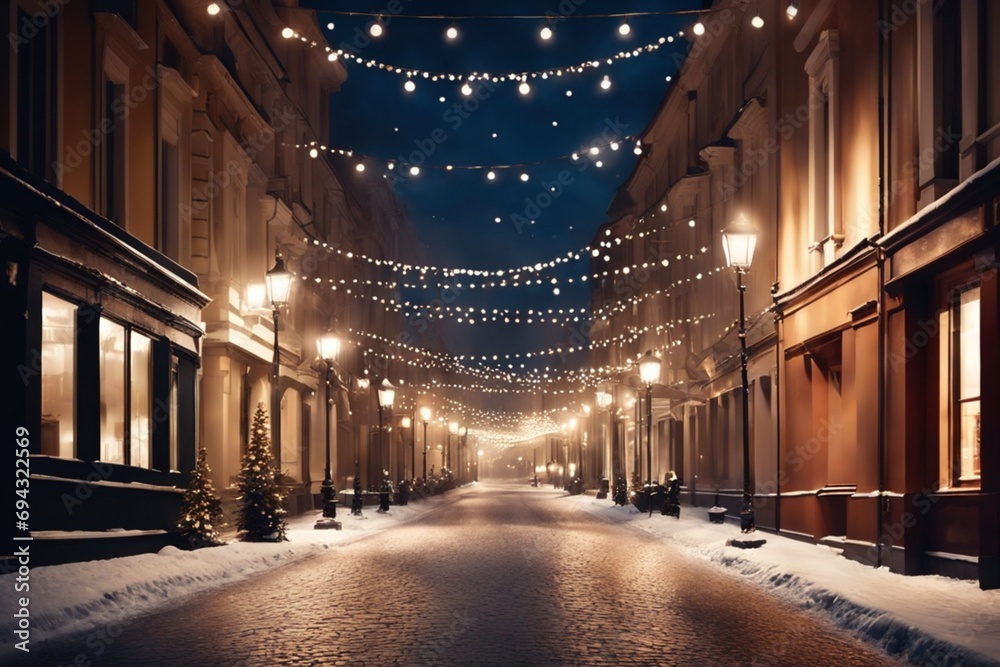 Glowing Snowfall Spectacle Festive City Lights at Night