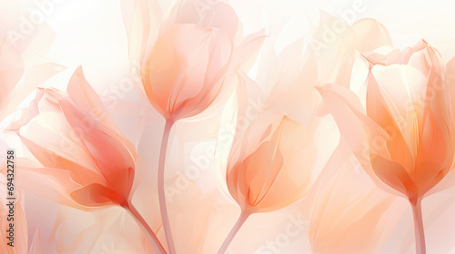 Elegant tulip flowers transparent watercolour background. Pastel colour palette. Generative AI
