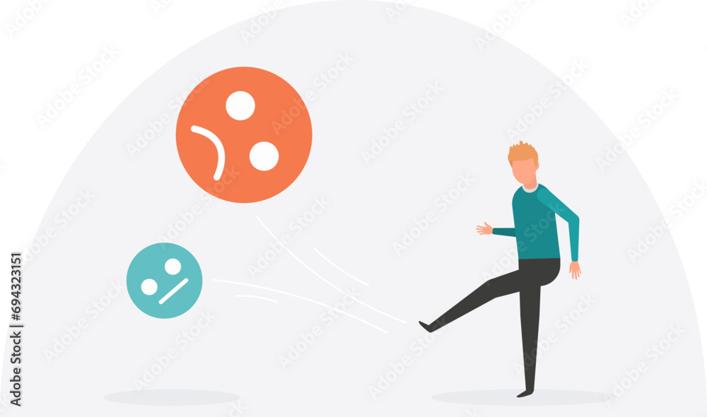 Overcome stress and anxiety, concept of emotional problems, uncertainty or worry about work. businessman relieves sad and negative emotional stress. Man kicks negative emoticons.
Overcome stress and anxiety, concept of emotional problems, uncertainty or worry about work. businessman relieves sad and negative emotional stress. Man kicks negative emoticons.