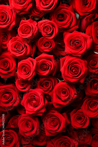 Texture of red roses background a lot. Selective focus.