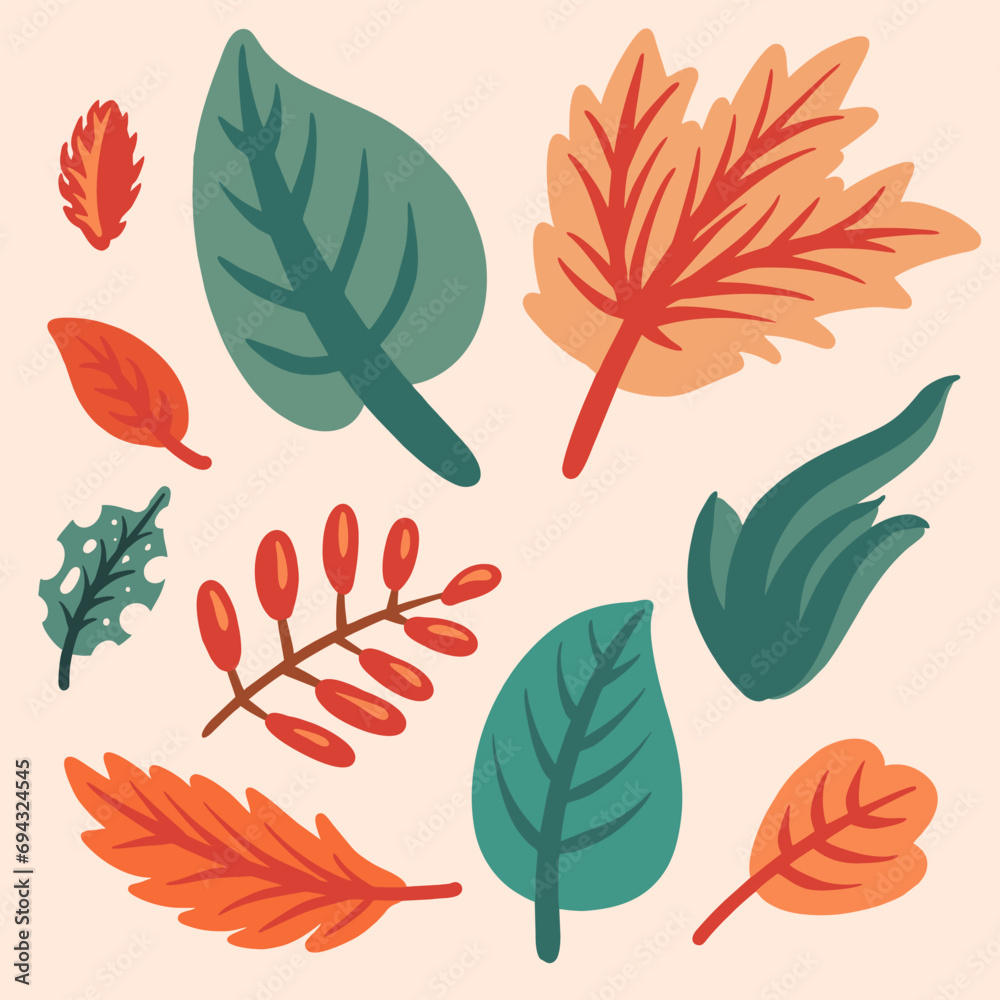 Autum Leaf Flat Illustration Retro Color Autum Leaf Flat Illustration Retro Color