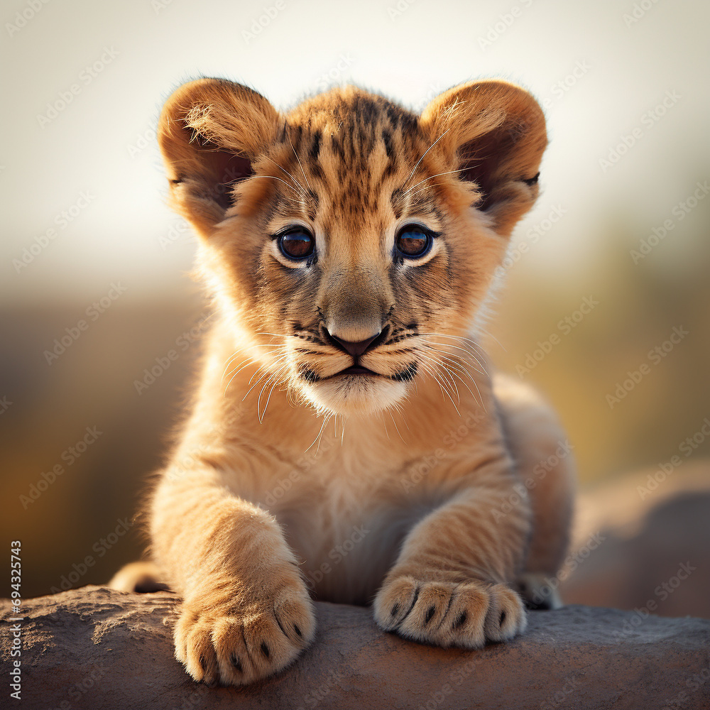 little lion cub on neutral background portrait little lion cub on neutral background portrait