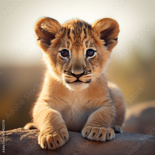 little lion cub on neutral background portrait