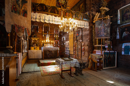 Interior of ancient wooden church photo