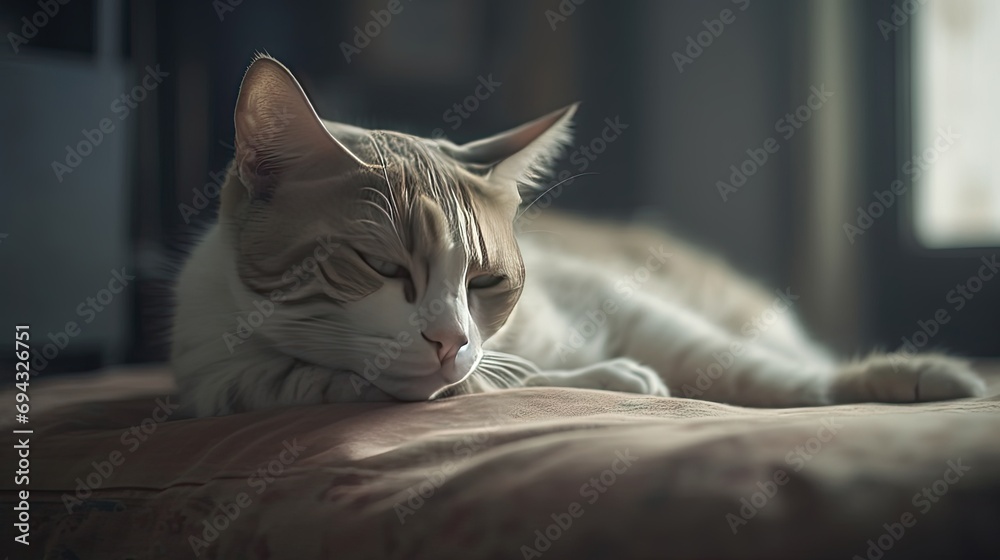 Illustration of a cat sleeping in the living room of the house Illustration of a cat sleeping in the living room of the house
