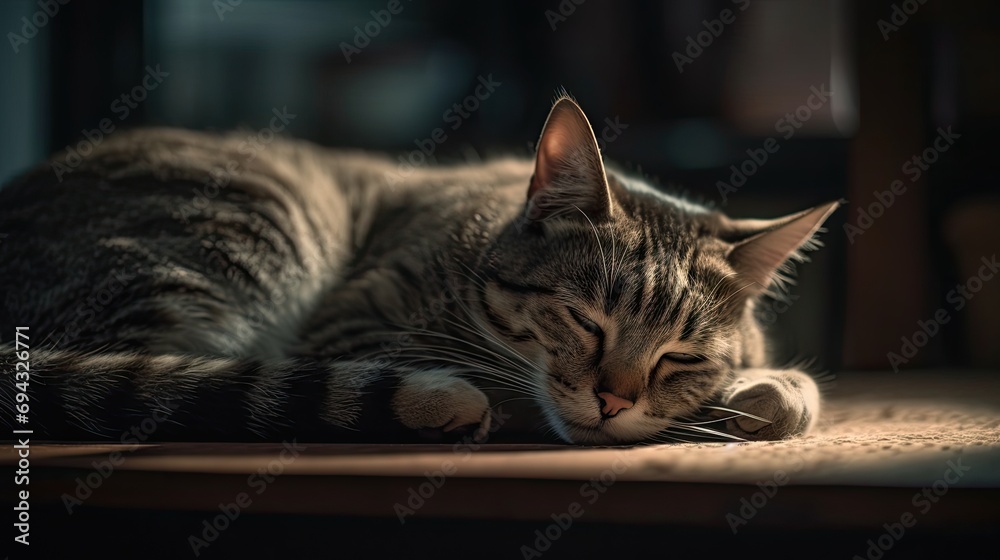 Illustration of a cat sleeping in the living room of the house Illustration of a cat sleeping in the living room of the house