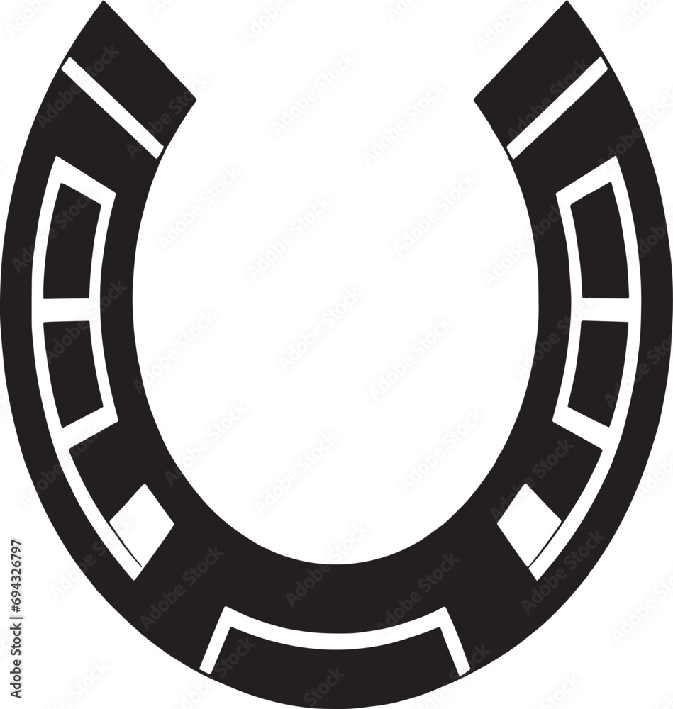 Fototapeta premium The horse's shoe. A symbol of good luck and happiness. Monochrome drawing. Black and white vector illustration 