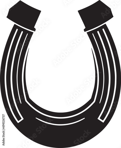 The horse's shoe. A symbol of good luck and happiness. Monochrome drawing. Black and white vector illustration
