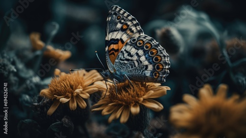 Illustration of a butterfly perched on a flower