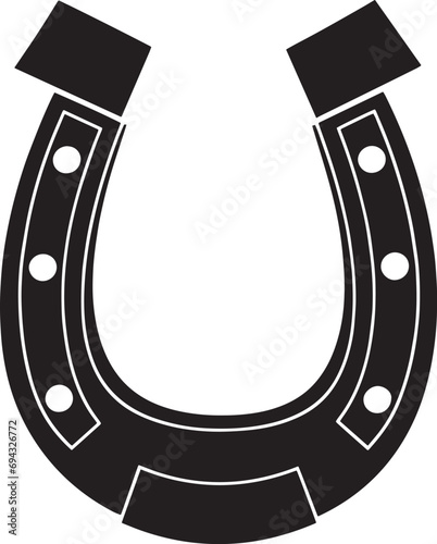 The horse's shoe. A symbol of good luck and happiness. Monochrome drawing. Black and white vector illustration