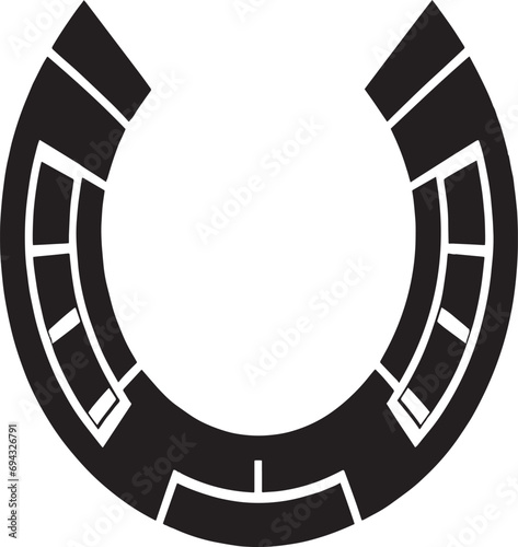 The horse's shoe. A symbol of good luck and happiness. Monochrome drawing. Black and white vector illustration
