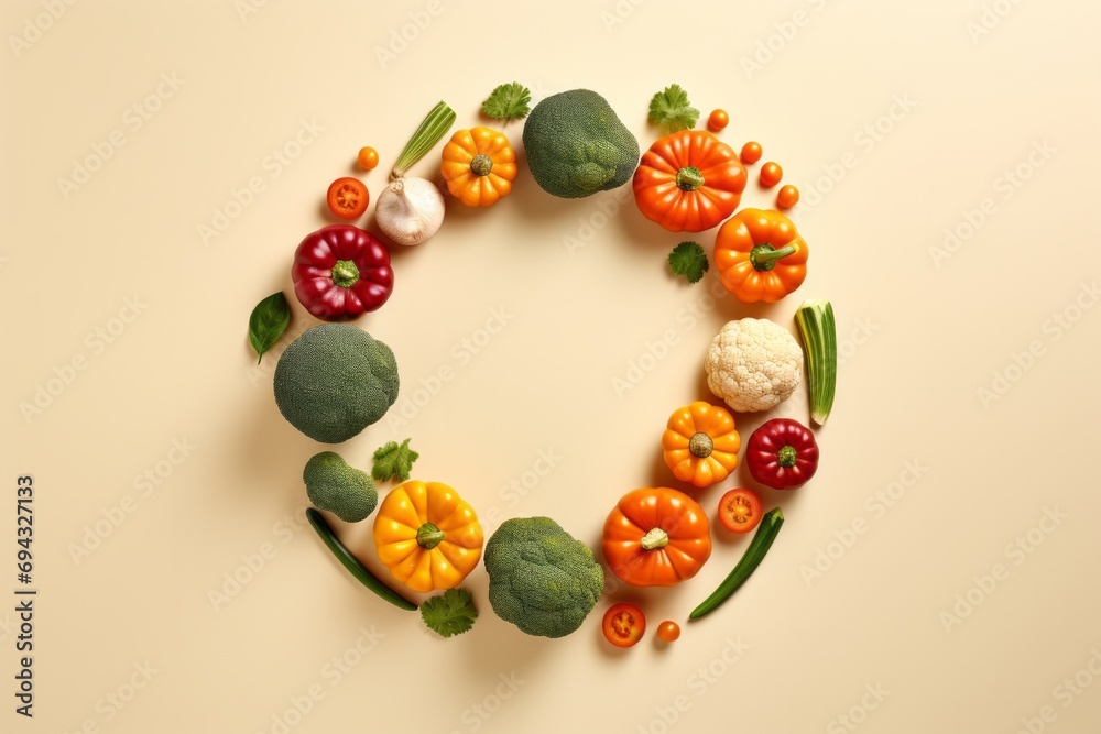 Frame made of fresh vegetables on color background, top view. Vegetarian food. Copy space Frame made of fresh vegetables on color background, top view. Vegetarian food. Copy space