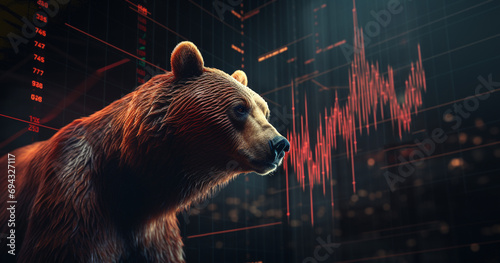 bull and bear market concept with stock chart digital crisis red price drop down chart fall, stock market bear finance risk trend investment business and money losing moving economic photo