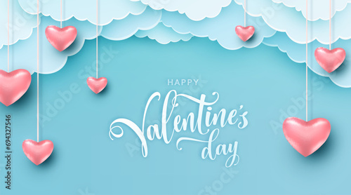 Valentines day greeting background in papercut realistic style photo