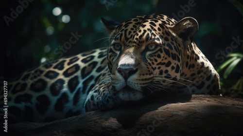  a jaguar  lounging in a tree photo