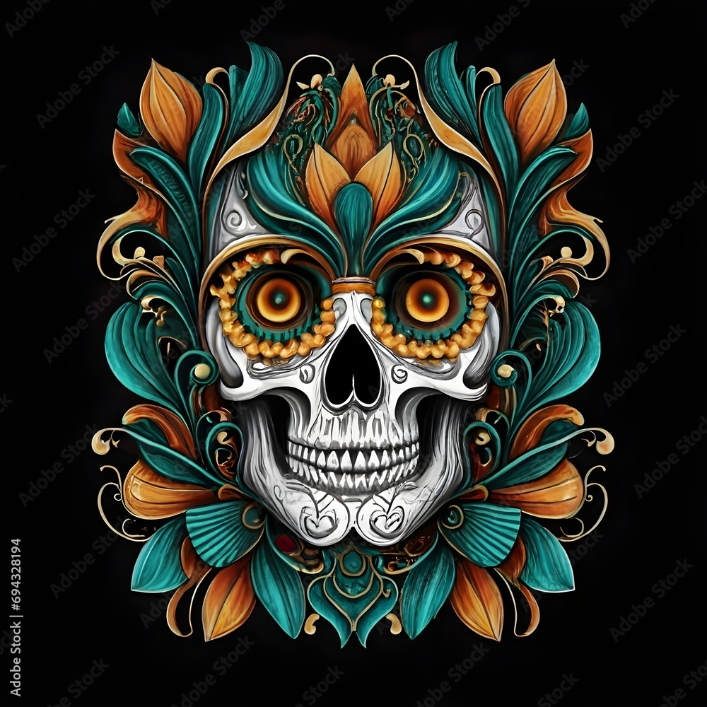 skull with wings and flowers skull with wings and flowers