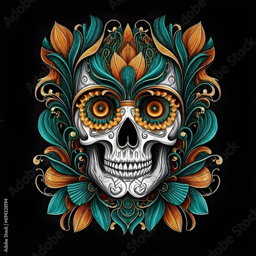 skull with wings and flowers