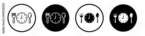 Lunchtime icon set. lunch break vector symbol. noon time clock sign in black filled and outlined style. photo
