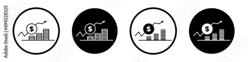 Fees Increase icon set. inflation raise vector symbol. wage increase sign in black filled and outlined style. photo
