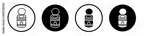 Tin can icon set. food metal jar vector symbol. soup can sign in black filled and outlined style.