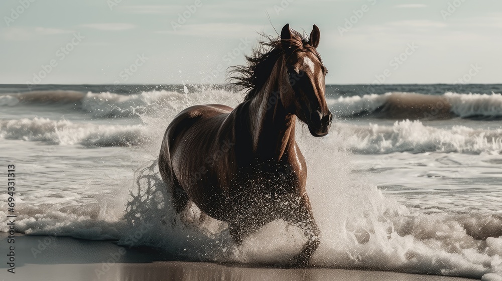 Illustration of a horse relaxing in the wild with other animals in the forest Illustration of a horse relaxing in the wild with other animals in the forest