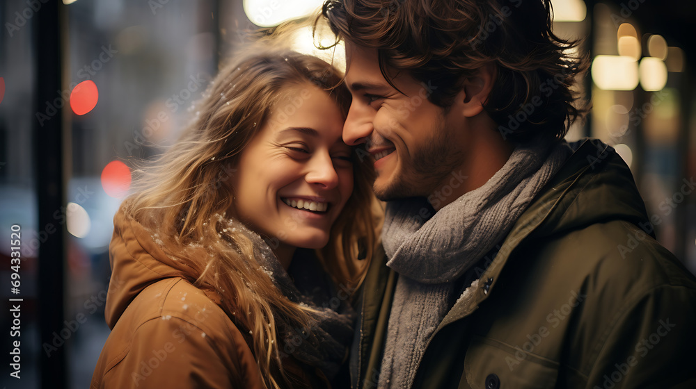 Beautiful young couple expressing their feelings on the street. Spring time. Beautiful young couple expressing their feelings on the street. Spring time.