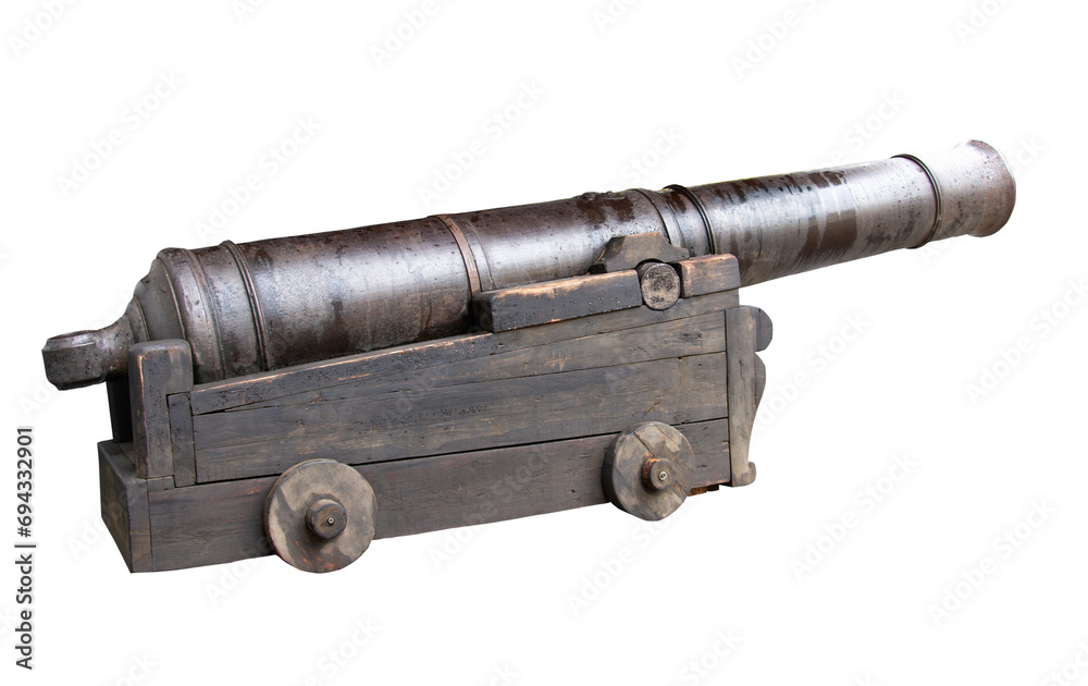 Vintage cannon close-up isolated on white background