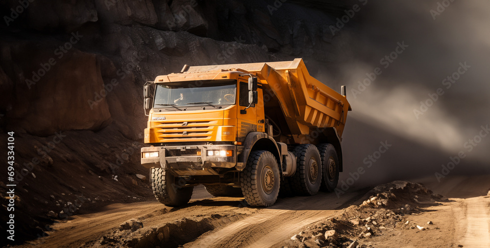 excavator on the road, truck on the road, profile photo of an orange Kamaz dump truck in the truck excavator on the road, truck on the road, profile photo of an orange Kamaz dump truck in the truck