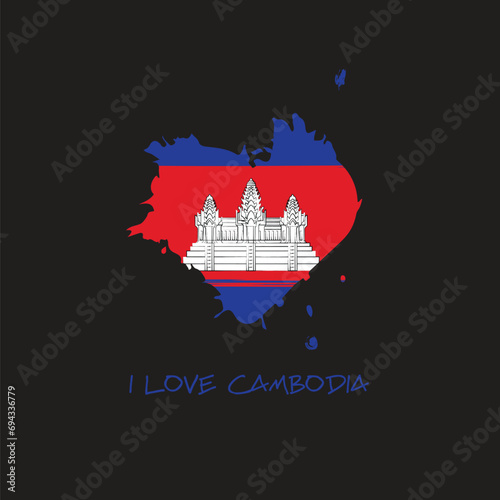 Cambodia grunge flag heart design. Vector illustration.