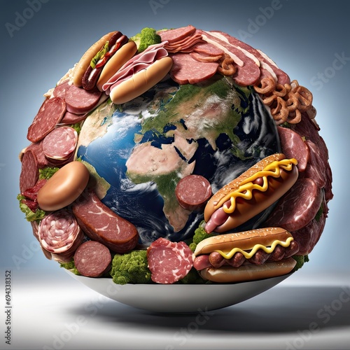 The planet Earth completely covered in meat.