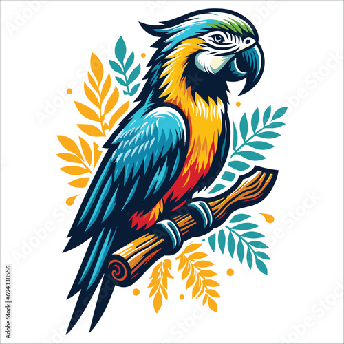 illustration of a parrot in a tree  parrot colorful vector design