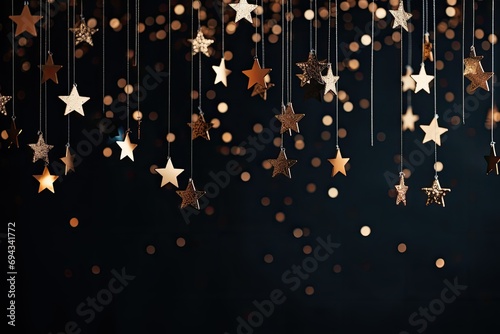 Festive background with dark background, sparkles, stars and beautiful bokeh