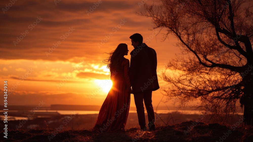 Two people in love stunning sunset